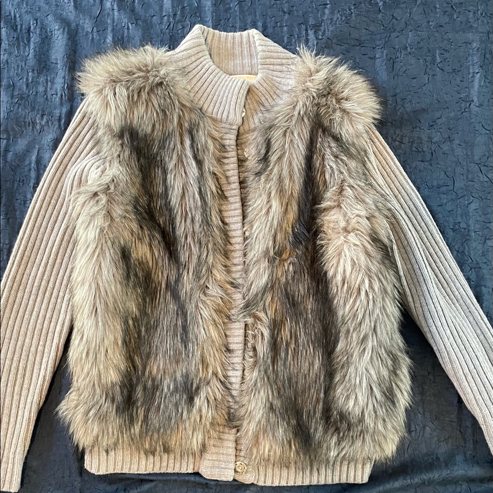 Michael Kors Fur Front Sweater Size LG